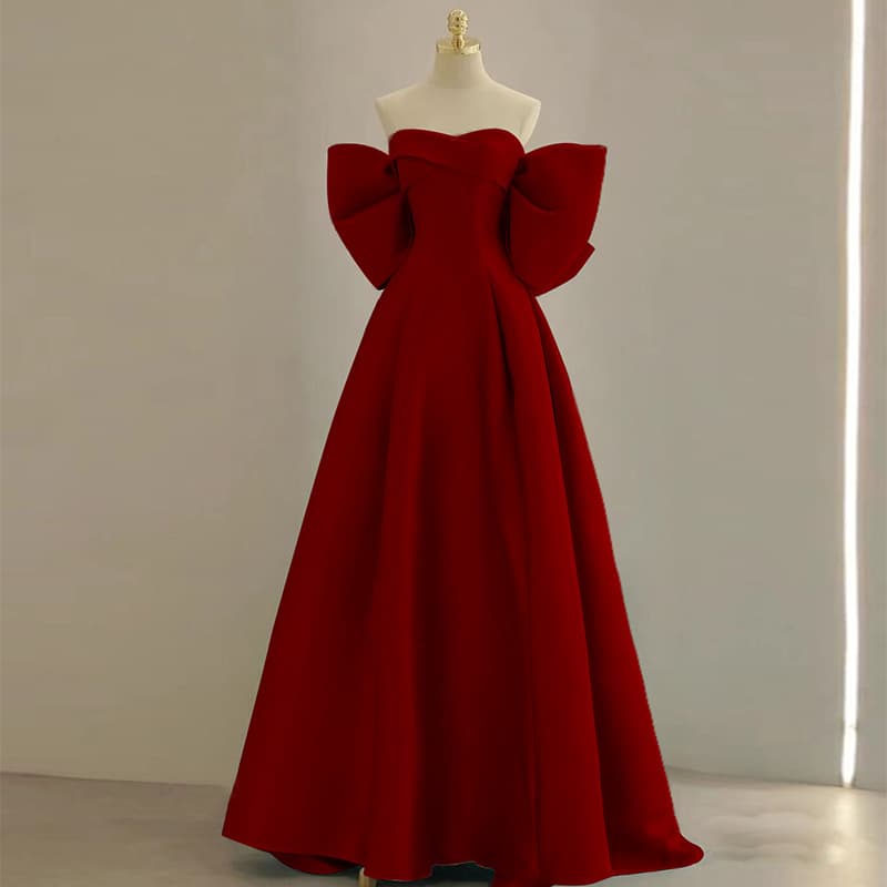 Women's Clothing Toast Dress Bride Spring Temperament Light Luxury Niche High End High End Red Bow Engagement Evening Dress
