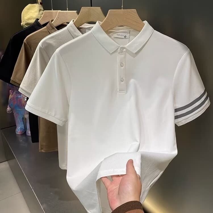 Men's Clothing Short sleeved Polo Shirt 2024 Summer New Solid Color Men's T shirt High end Handsome Men's Slim Half sleeved Trend