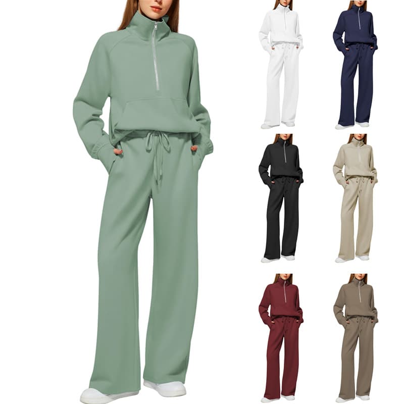 Women's Clothing 2 piece set oversized half zip sweatshirt wide leg sweatpants casual suit