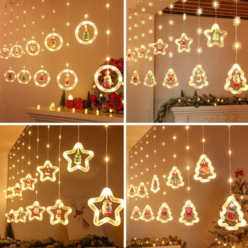 Guirlande lumineuse LED avec boules de Noël et télécommande, forme étoile et sapin, blanc chaud et multicolore