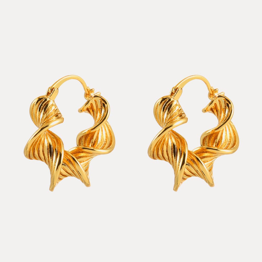Women's Jewelry Simple Spiral Twisted U Shaped Earrings Copper Plated With Real Gold Niche High End Light Luxury Simple Earrings