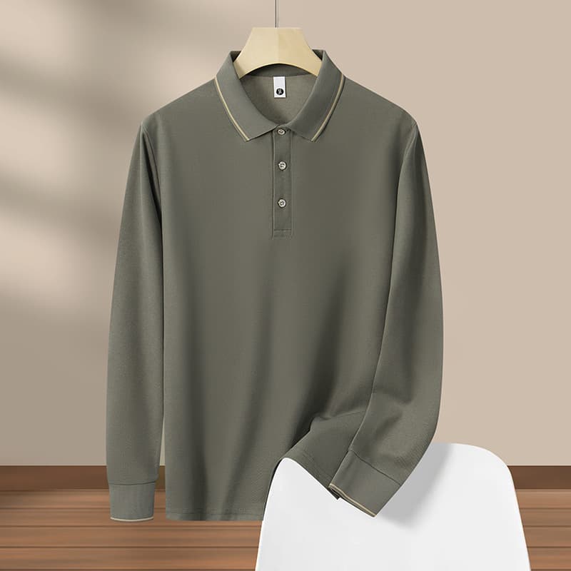 Men's Clothing Long sleeved polo shirt for men in summer with loose lapel t shirt tops, fashionable and casual, contrasting gold edged polo shirt
