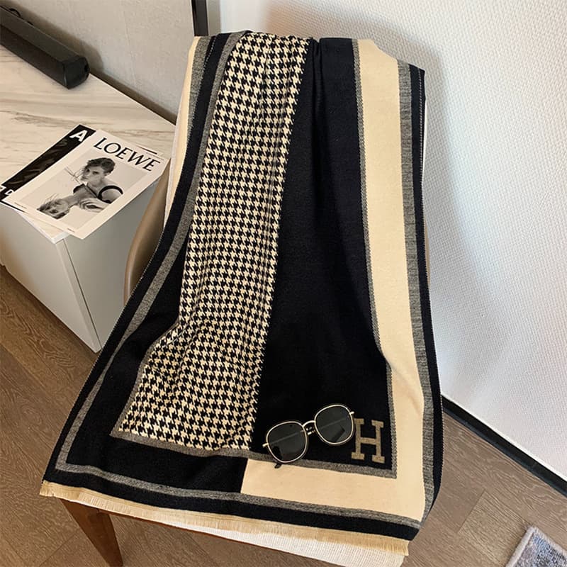 Écharpe pied-de-poule simple pour femme, nouvelle collection automne-hiver, légère et luxueuse, longue section, châle chaud en cachemire épais