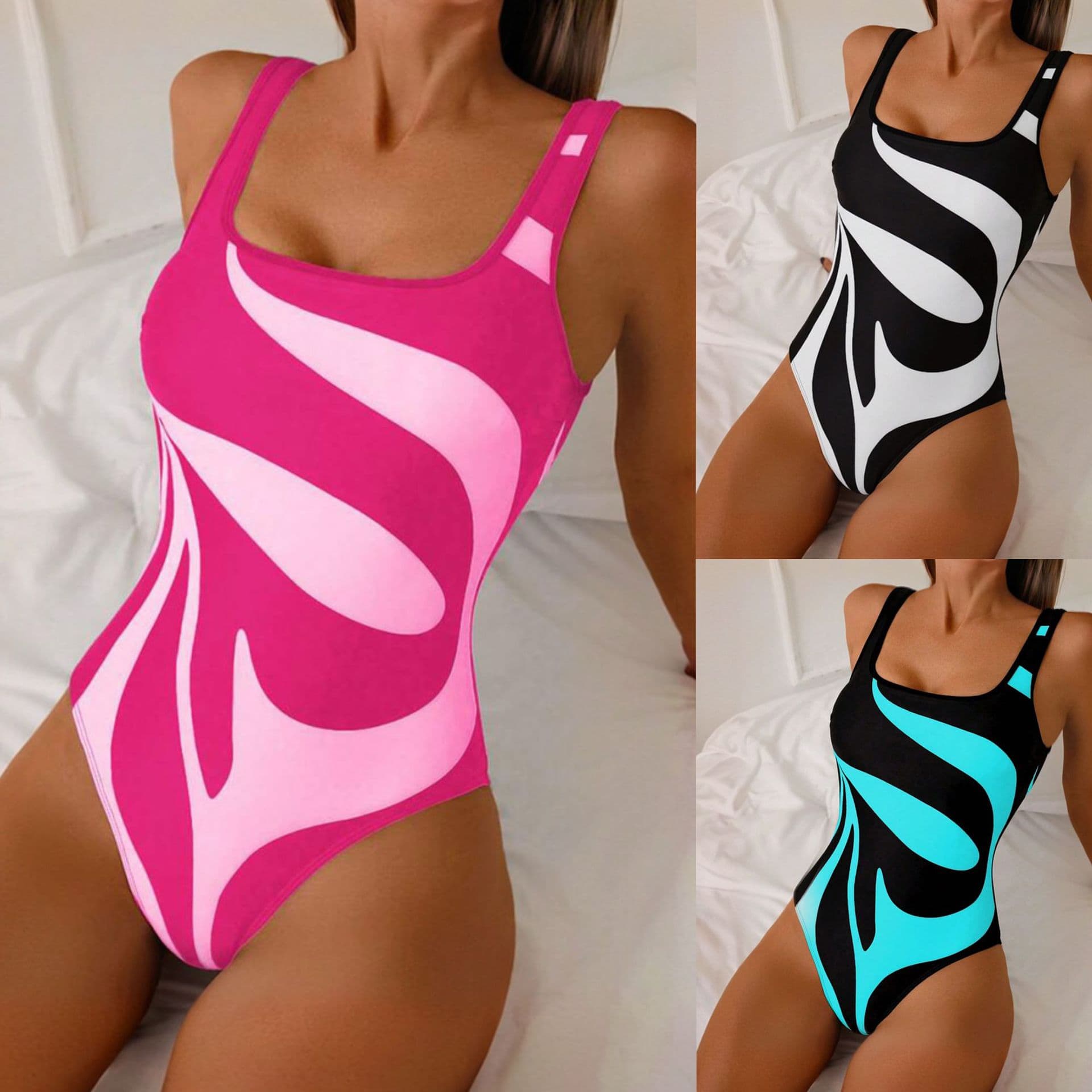 Women's Clothing New One Piece Printed Slim Bikini Hot Spring Vacation Sling Swimsuit