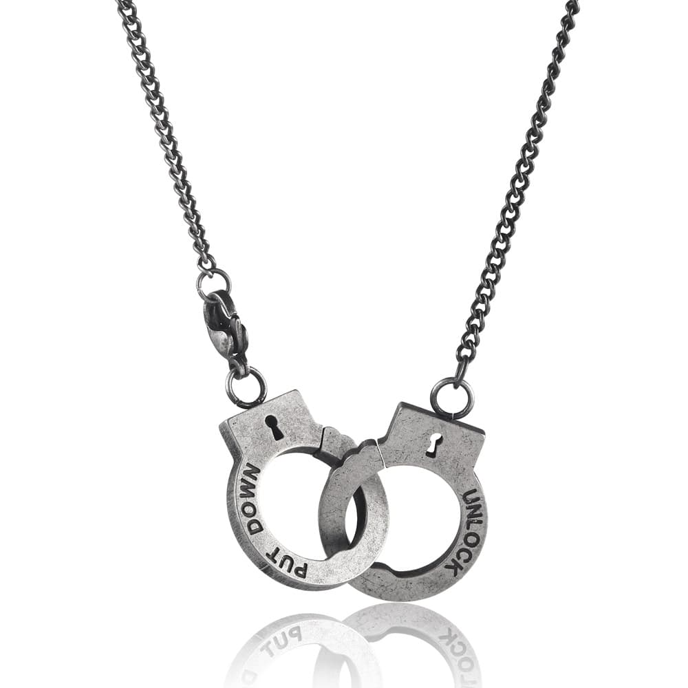 Men's Jewelry Retro PUT DOWN Engraved Faith Letters Handcuffs Necklace Couple Sweater Chain
