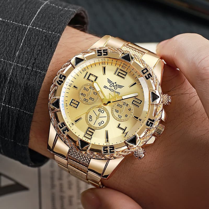 hot-selling watch blue light glass men's watch steel band quartz watch digital scale three-eye watch