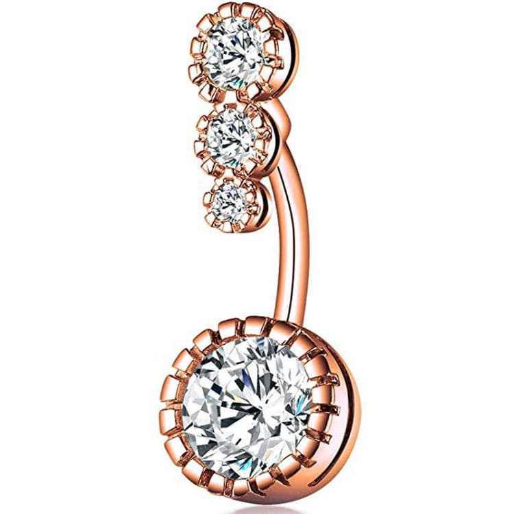 Stainless Steel Vacuum Electroplated Body Jewelry Zirconia Inlaid Diamond Button Navel Piercing