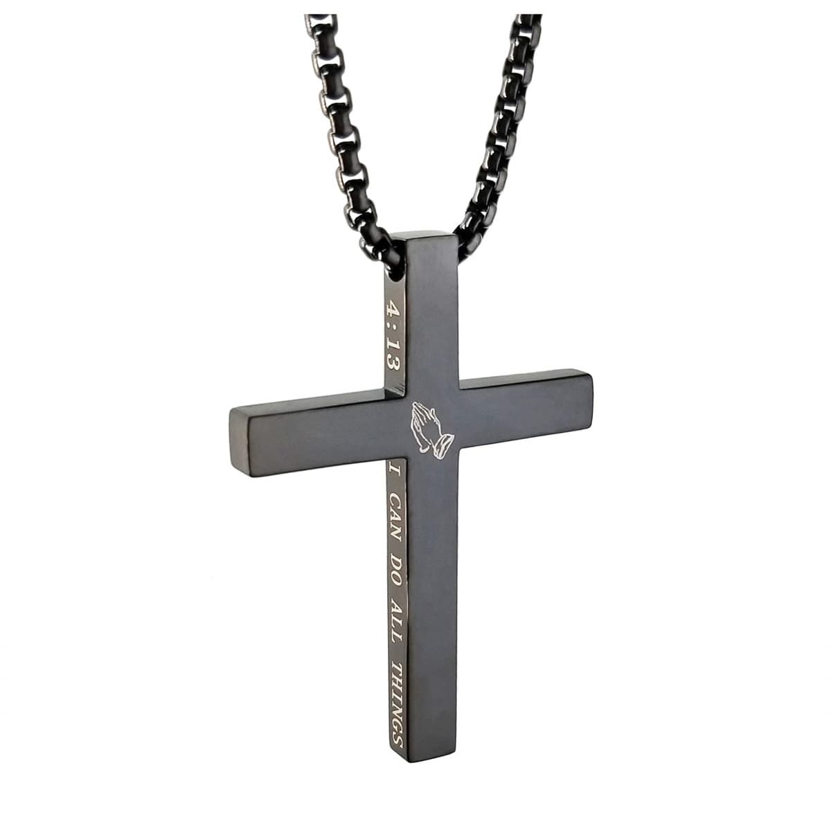 Stainless Steel Cross Pendant Necklace With Engraved Bible Verses & Praying Hands, Inspirational Christian Jewelry For Men​