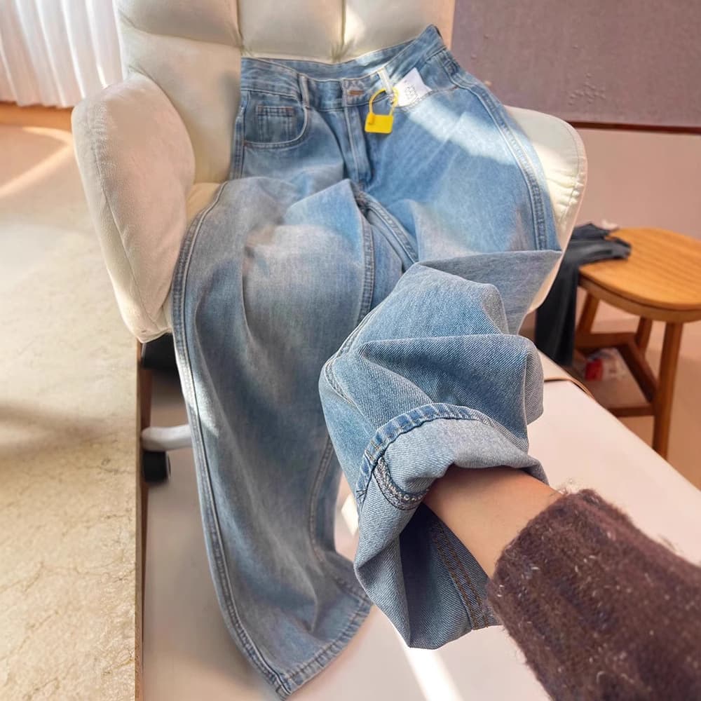 Women's Clothing This Year's Popular Blue High Waist Wide Leg Straight Jeans For Women Spring New Style Fashion Versatile Pants