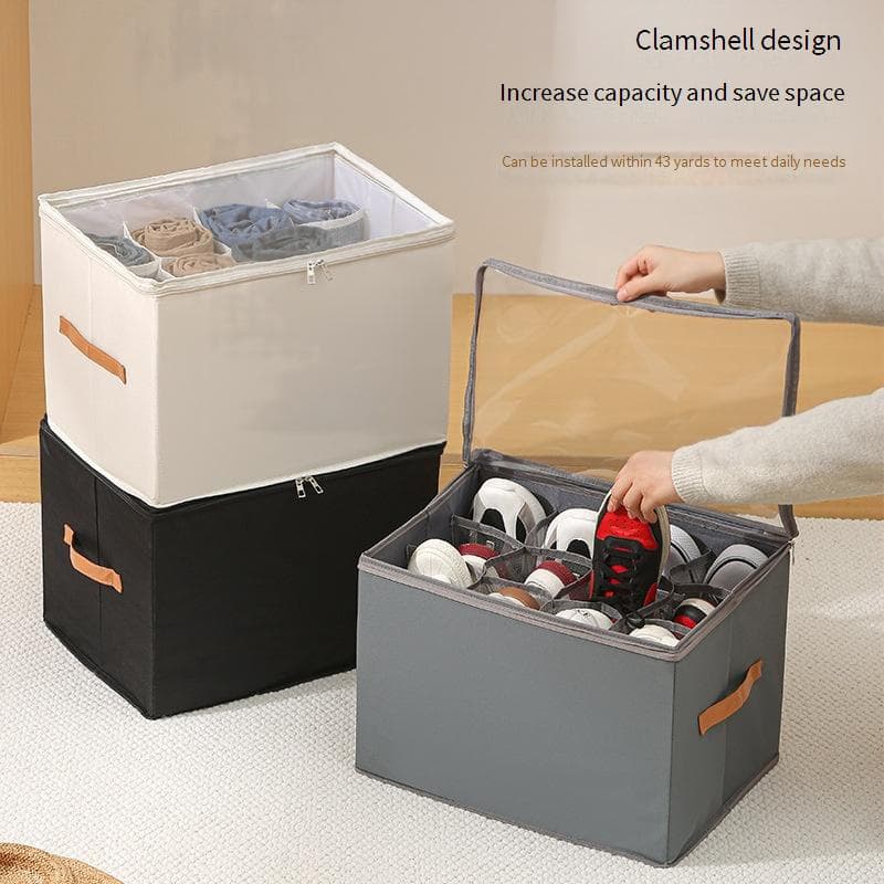 Foldable Shoe Storage Box With Lid & Dividers - Clear Multi-Purpose Organizer For Shoes Clothes & Small Items​