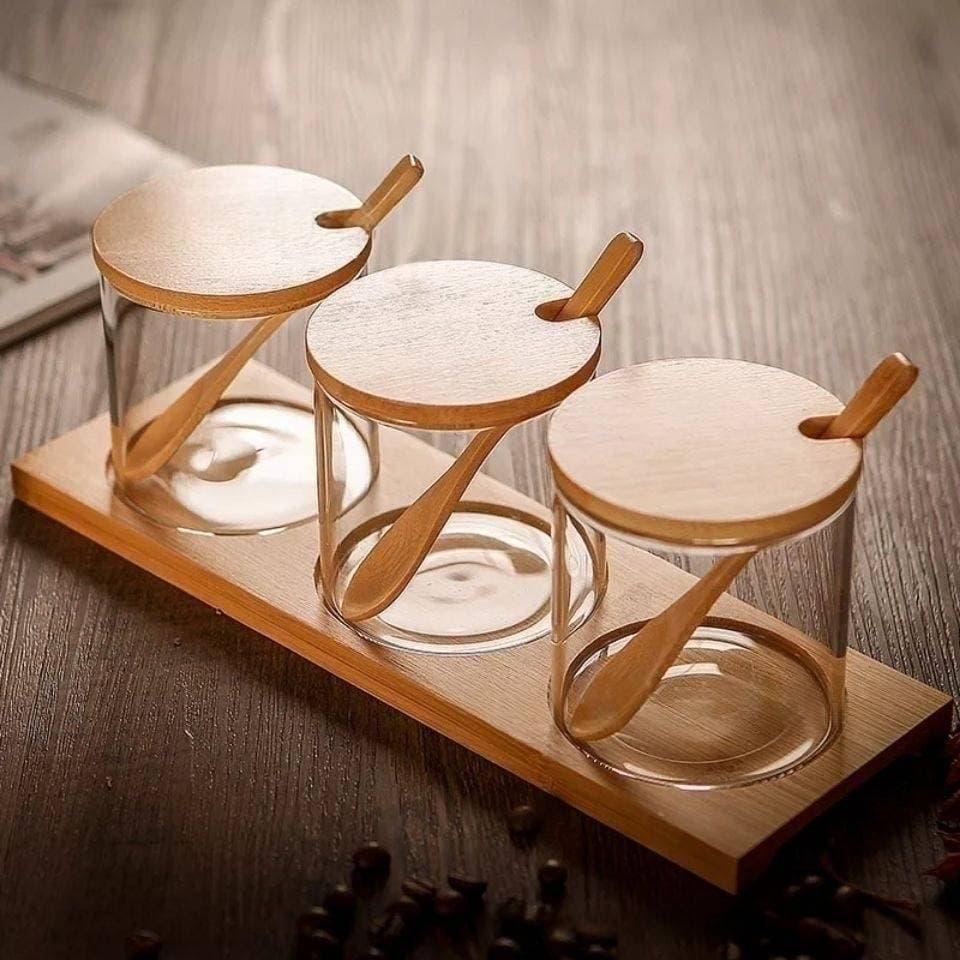 Glass Spice Jars With Bamboo Lids - 6-Piece Airtight Kitchen Storage Containers For Salt Sugar Coffee & Seasonings (200ml Leak-Proof & Stackable)​