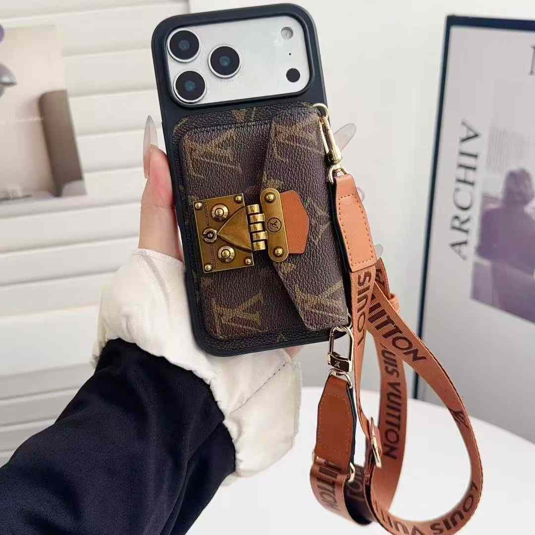 Étui tendance avec porte-cartes et bandoulière pour iPhone 12, 13 Pro, 14, 15, 16 et 17 Pro Max