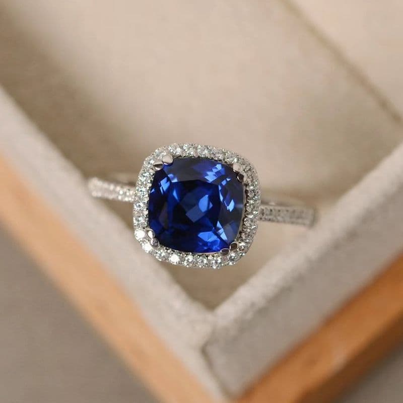 Women's Fashion Jewelry Square Dark Light Blue Crystal Zircon Flash Diamond Party Wedding Ring