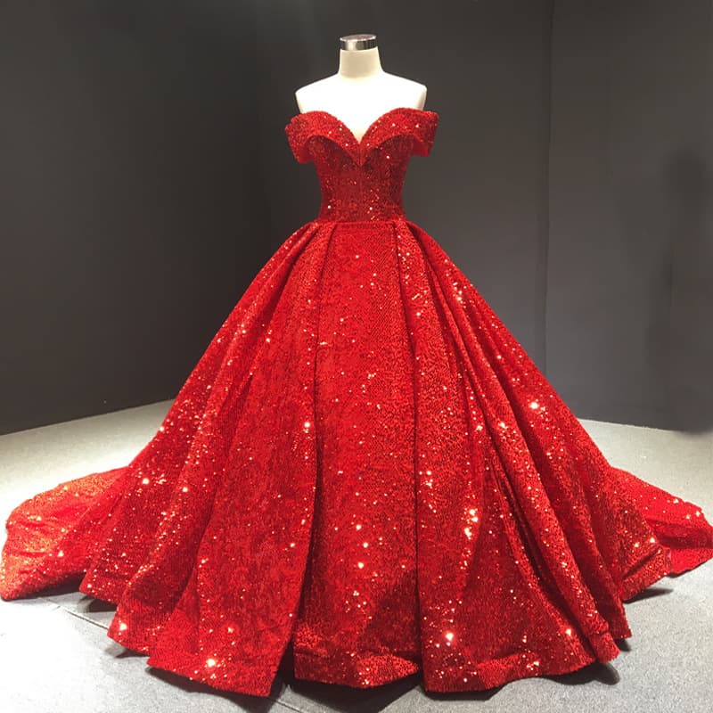 Women's Clothing Bridal Party One Shoulder Red Fantasy Trailing Wedding Dress Female
