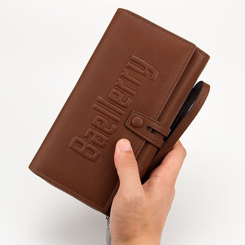 Baellerry Men's Clutch Bag Retro Solid Color Large Capacity Letters Clutch Bag Anti-theft Zipper Handbag