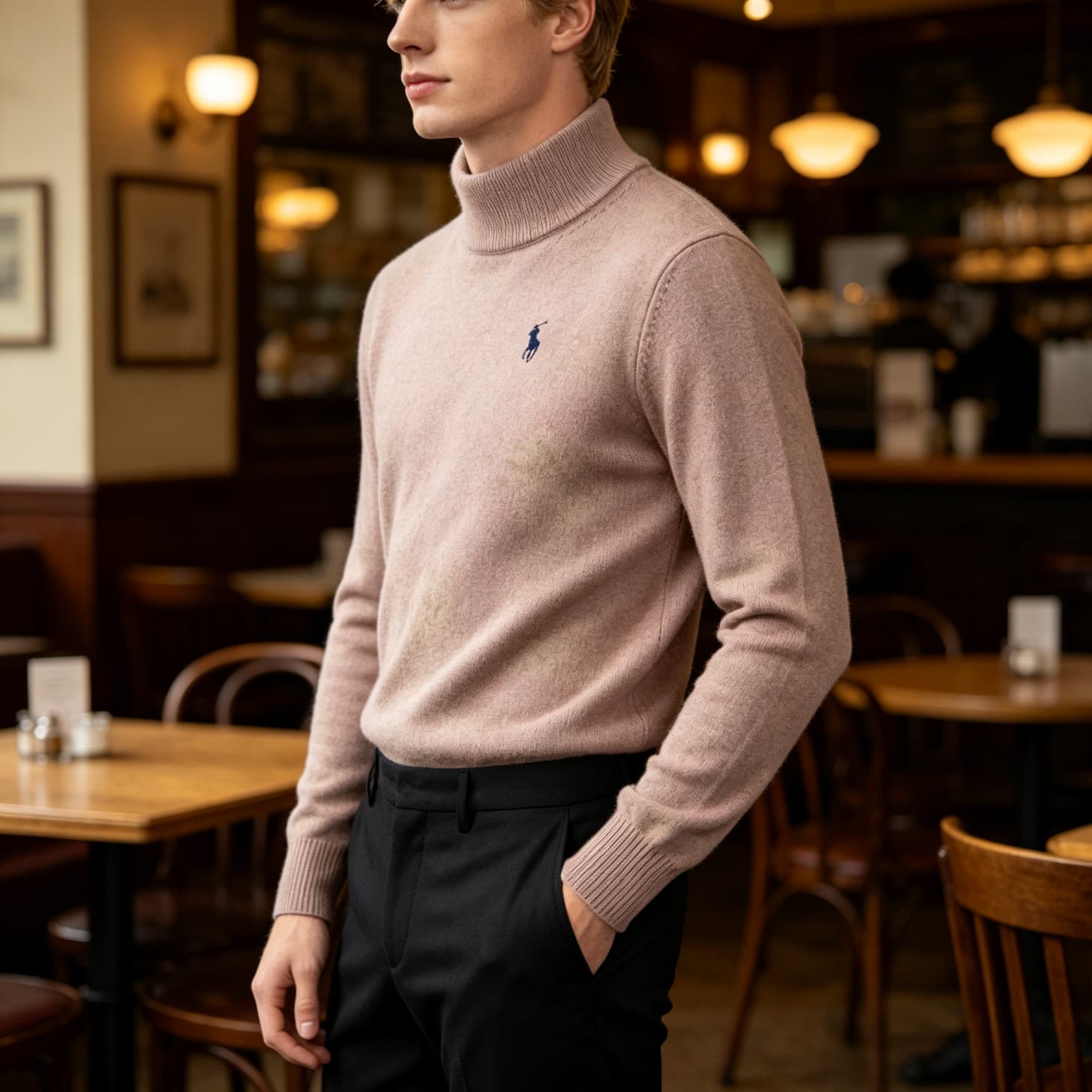 Pull col roulé Ralph Lauren pour homme, couleur unie, orné d'un poney brodé sur la poitrine gauche, coupe ajustée et chaude, idéal pour l'automn