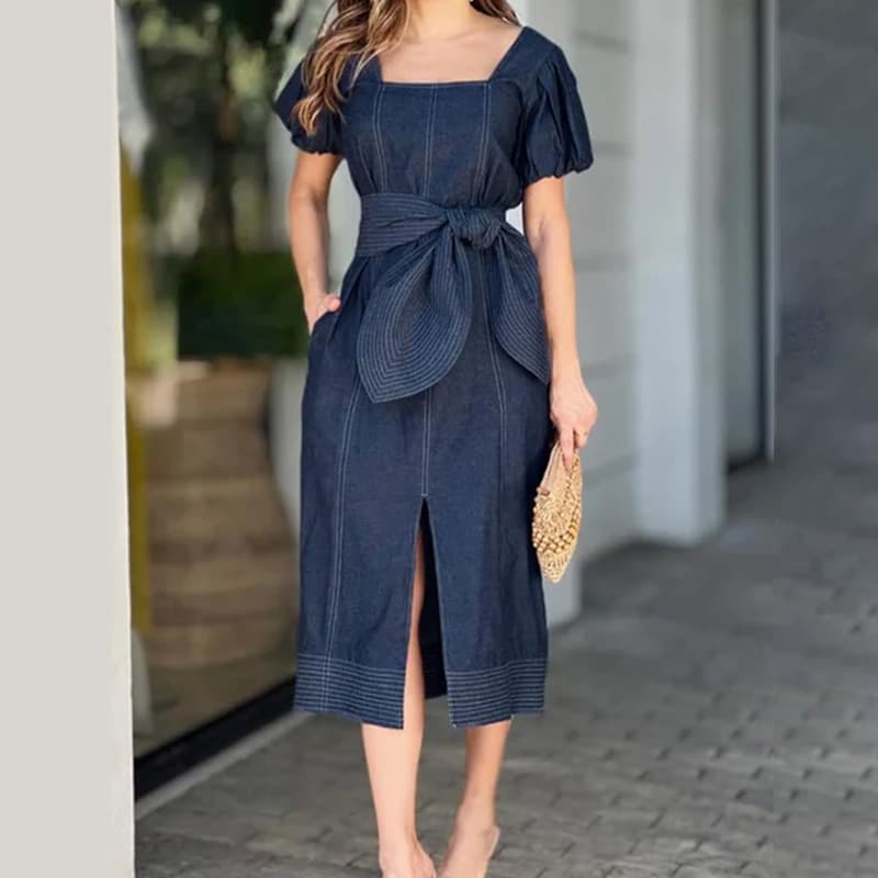 Women's Clothing Knee-length street dress with tassels and patchwork