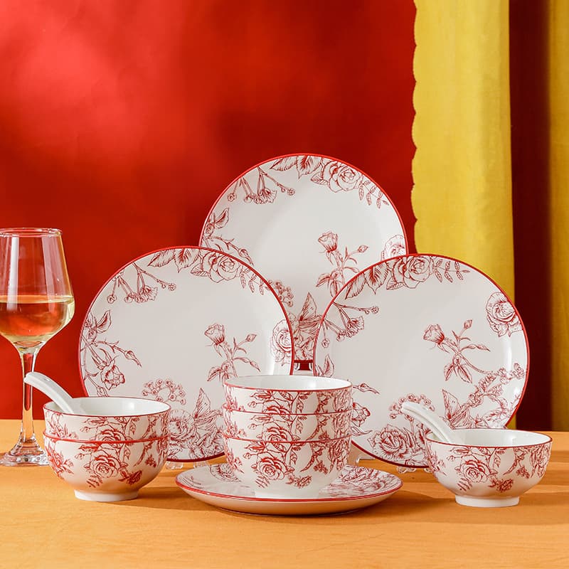 Ceramic Bowl Set With Under-Glaze Design - 6-Piece Dinnerware Gift Box For Home & Special Occasions