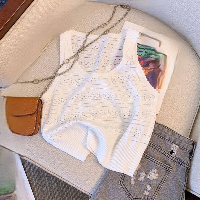 Women's Clothing Hollow Sleeveless Camisole For Women To Wear As Outerwear In Summer Suits Ice Silk Outerwear Bottoming Shirt