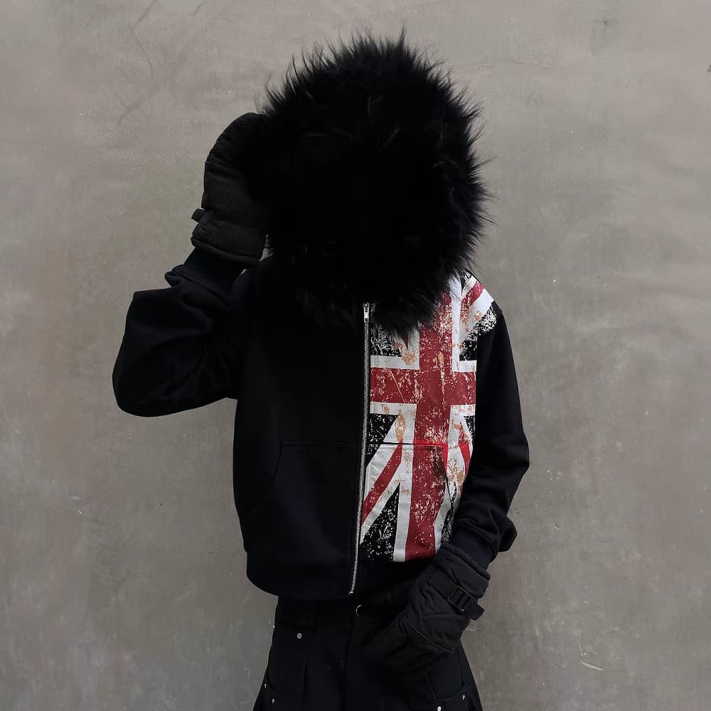 Y2K Anime Print Hoodie With Fur Trim - Oversized Streetwear Sweatshirt, Retro Cartoon Pullover With Pocket, Unisex Casual Fashion​