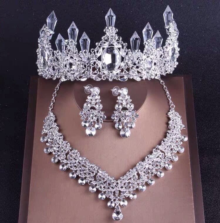 New bridal jewelry high-end luxury birthday crown hot selling bridal crown three-piece set wedding dress crystal tiara hair accessories