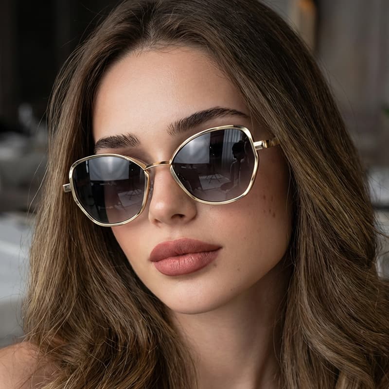 Polygonal Metal Small Frame Sunglasses For Women, European And American Ins Style, High-End Retro Street Style Sun