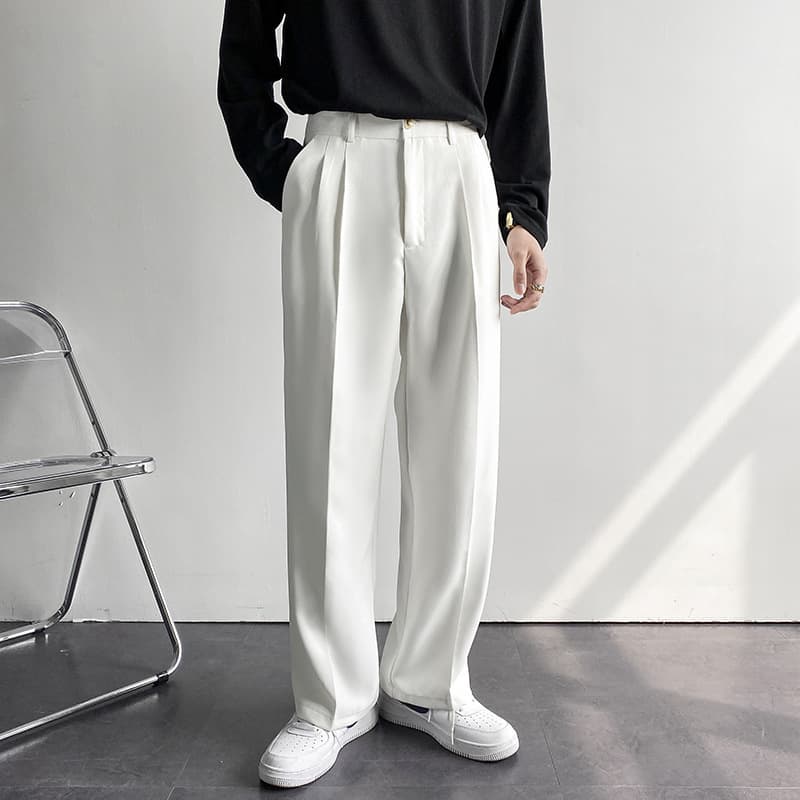 Men's Clothing Spring And Autumn New Nine Point Straight White Trousers Loose Men's British Style Non Iron Suit Pants Solid Color Casual Pants Men