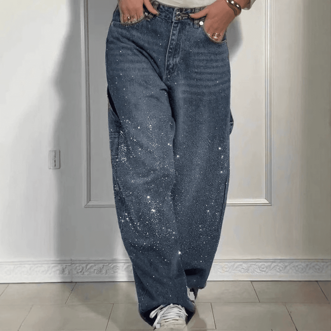Women's Clothing Street Style Hot Diamond Straight Jeans