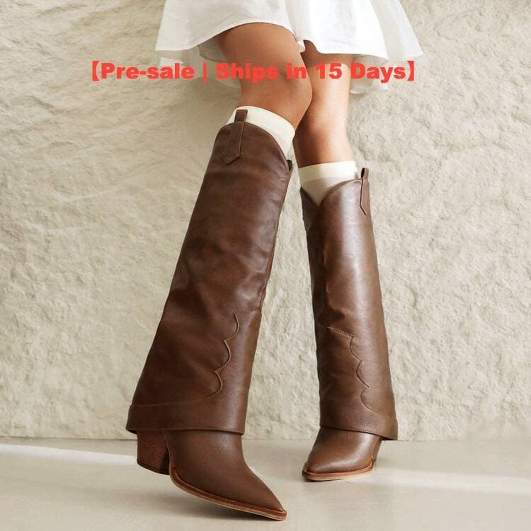 【Pre-sale | Ships In 15 Days】Plus-size Women's Fashion Thigh-length Boots With Pointy Heels And Pull-over Tops