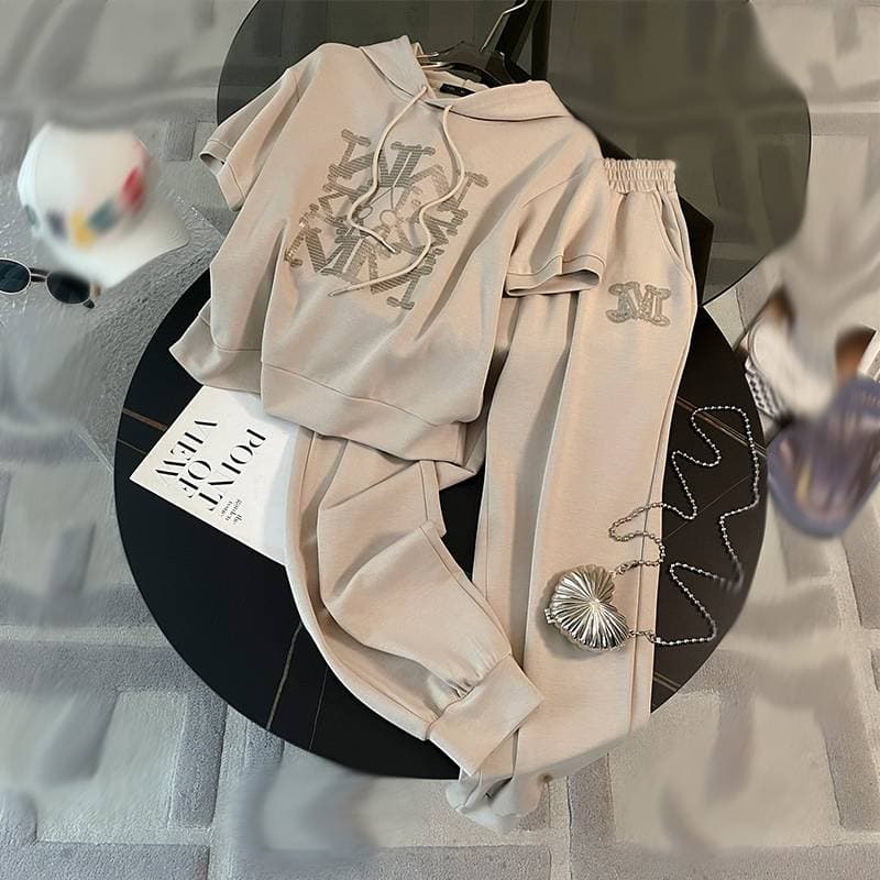 Women's Suit For Women High-end Heavy Industry Embroidery Sequin Hooded Drawstring Sports Suit For Women