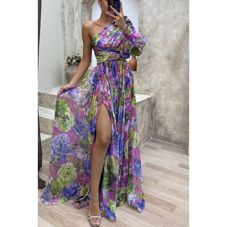European And American New Party Mesh Slanted Shoulder Dress Casual Fashion Dress For Women