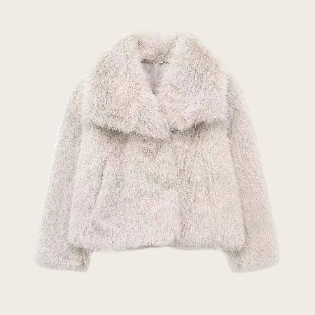 Eco-Friendly Faux Fur Coat Women's Fashionable Oversized Lapel Thickened Versatile Trench Coat