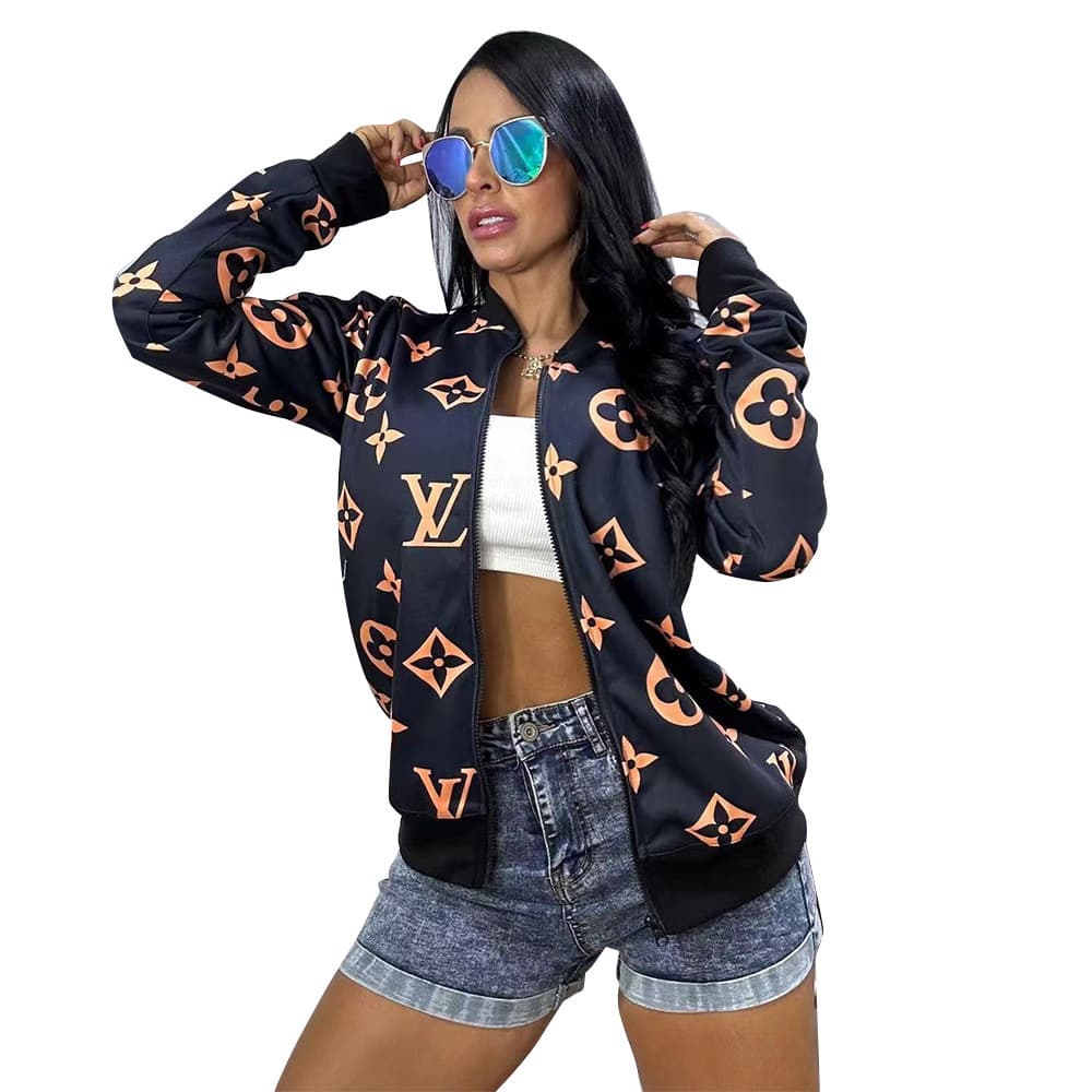 Veste décontractée tendance pour femme 2024, avec imprimé et fermeture éclair, manteau à double fil