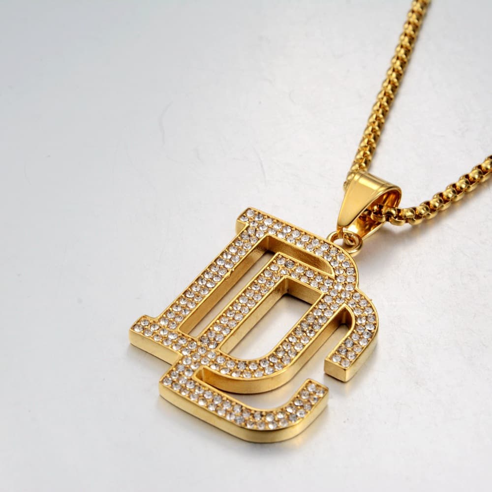 Pendentif carré en diamant DC pour homme, tendance rétro, collier hip-hop polyvalent