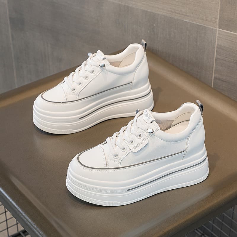 Genuine leather height enhancing white shoes for women soled women's shoes with wedge heels 2024 spring