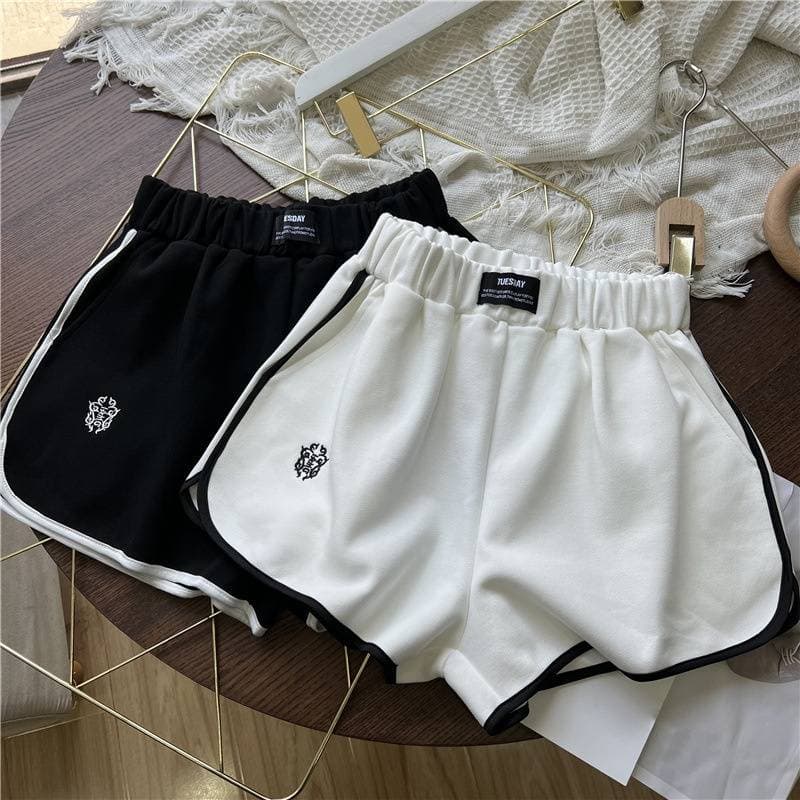 Women's Clothing Contrast Color Wide Leg Shorts For Women Summer Students Thin Loose Slim All Match Leisure Sports Running Hot Pants