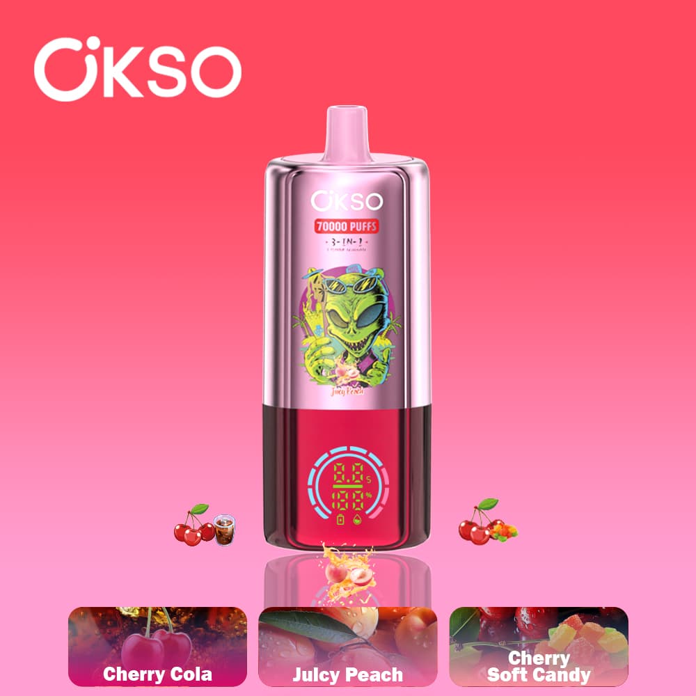 Vape 70K Triple Saveur OKSO 3EN-1 70000 Bouffées Dispositif de Vape Jetable 48ml E-Liquide Prérempli Écran Type-C Support de Cigarette Rotatif Vap