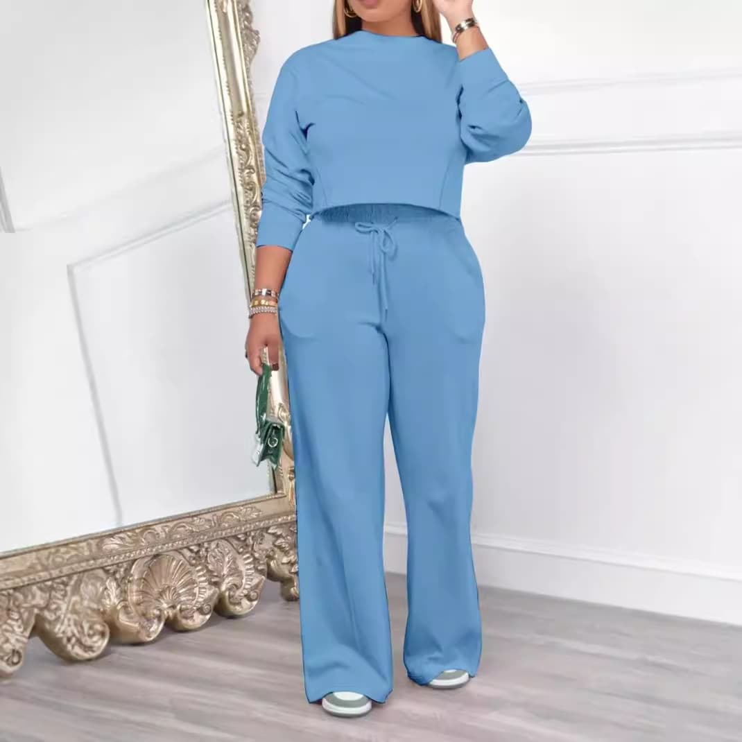 Women's Clothing New Long Sleeved Round Neck Sweatshirts, Elastic Waist Trousers, Casual And Fashionable Two Piece Suits