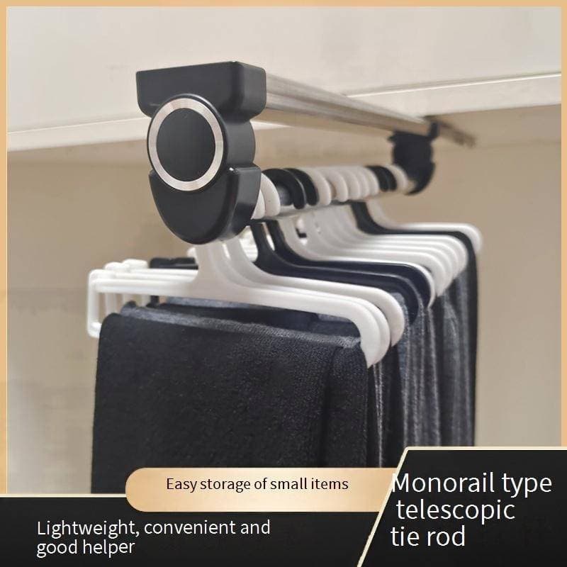 Lightweight Single-Rail Pull-Out Pants Hanger - Top-Mounted Extendable Closet Organizer For Wardrobe (Space-Saving Smooth Sliding Easy Installation)