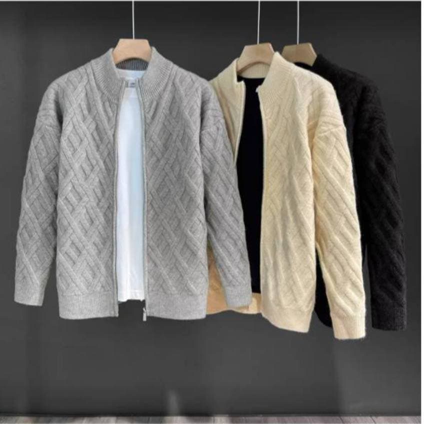 Men's Casual Knit Cardigan - Lightweight Stand Collar Sweater, Breathable & Machine Washable, Grey/Black/Beige, Sizes M-XXXL