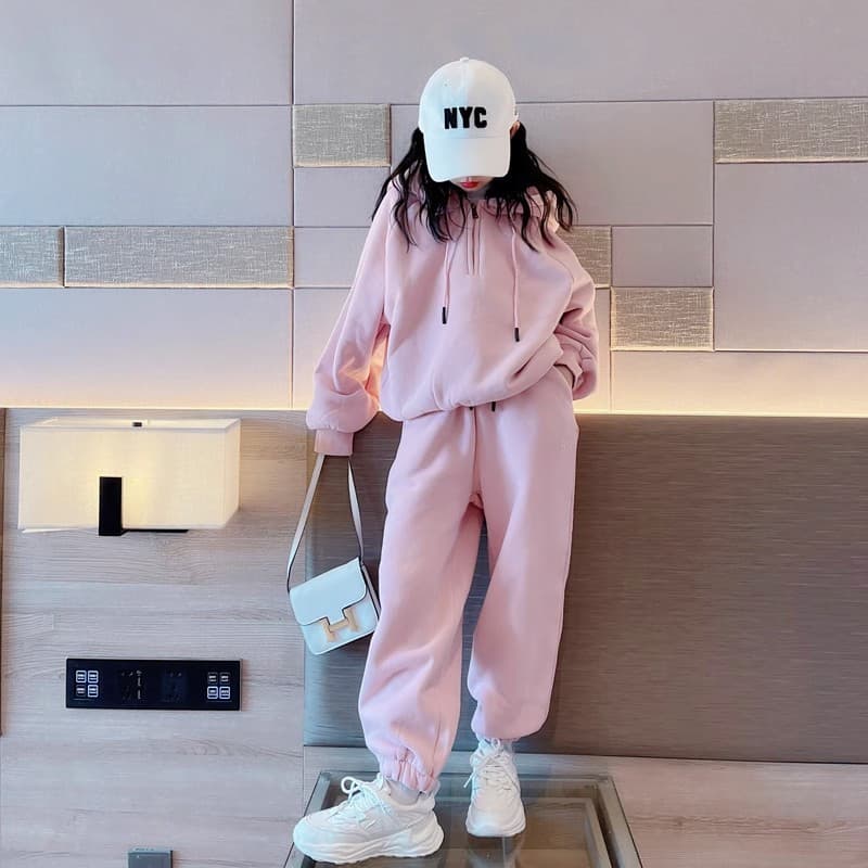 Spring 2024 New Style Children's Stylish Hoodie Medium and Large Girls' Autumn Sports Two piece Set Trendy