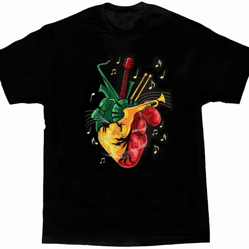 Lover Jamaican Heart Reggae Music Rastafari T-Shirt Roupas Mascuas Style Casual Leisure Cotton Hipster Breathable