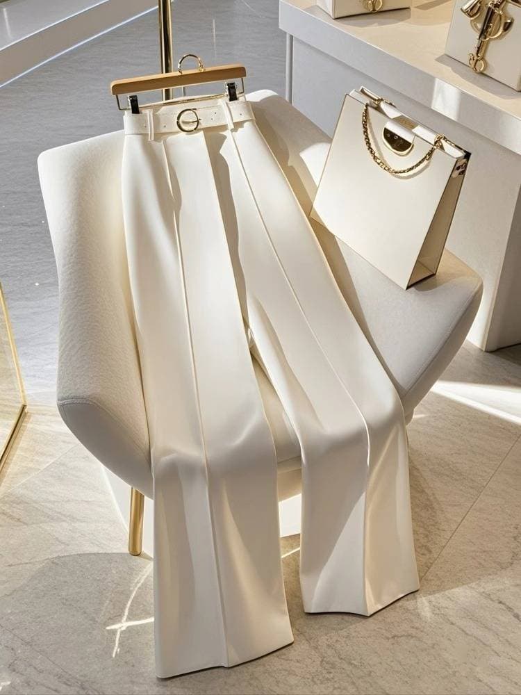 Women's Clothing White Casual Pants Good Looking Drape High Waist Slim Narrow Straight Trousers Female