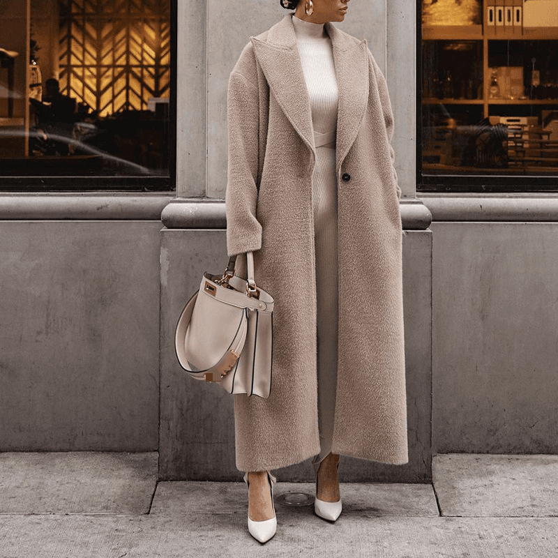 Women's fashion casual warm coat long sleeve lapel plush top