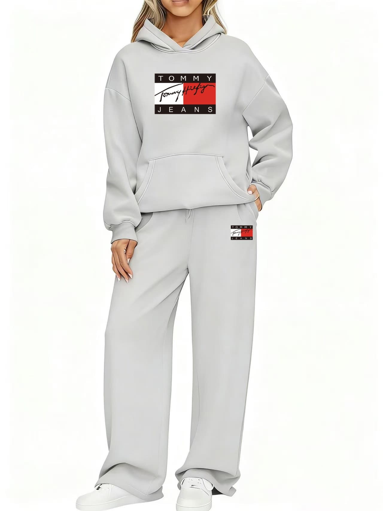 Ensemble de survêtement deux pièces pour femme, sweat à capuche et pantalon de jogging, coupe oversize, tenue décontractée brodée.