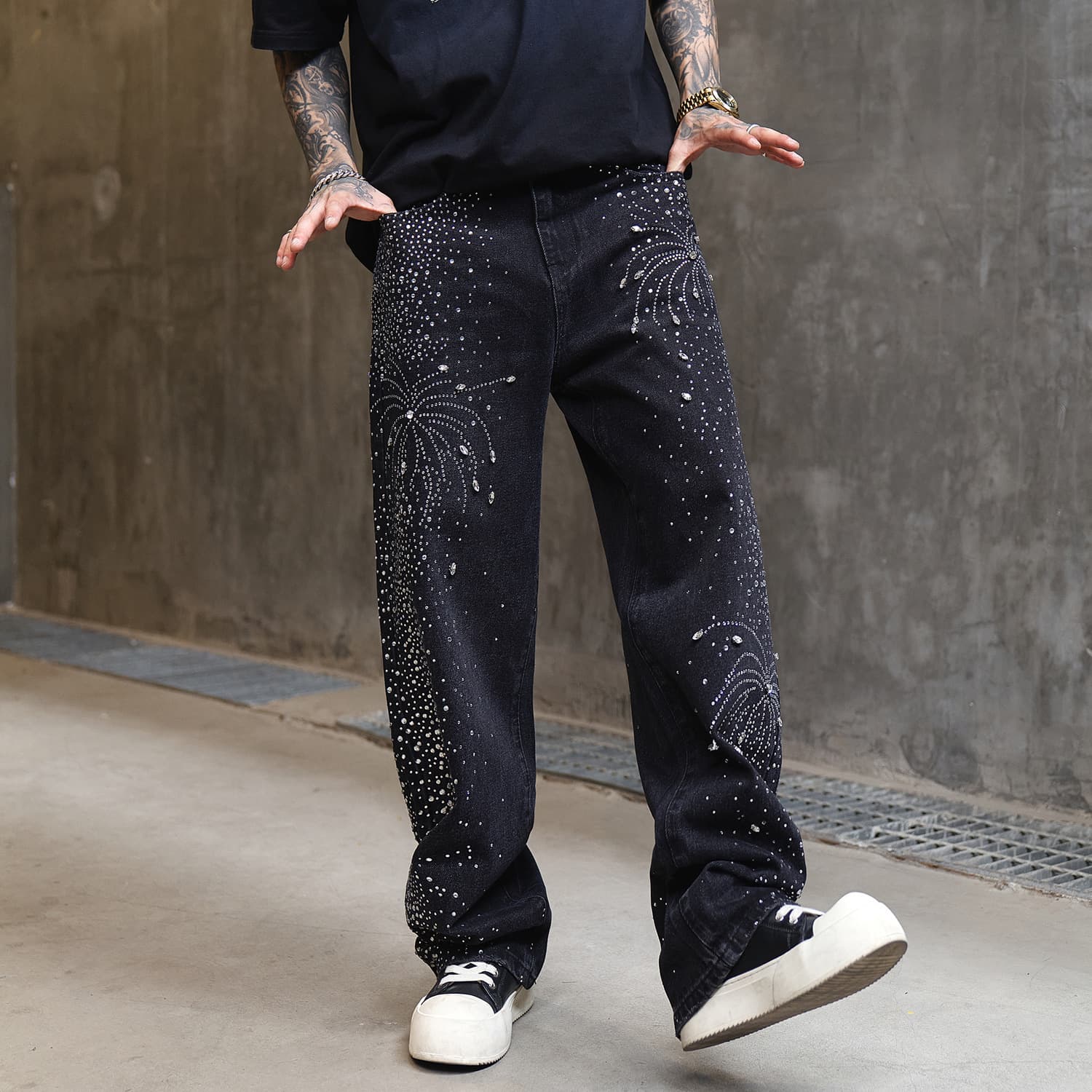 Men's Clothing Men's Jeans Starry Sky Rhinestone Washed Jeans