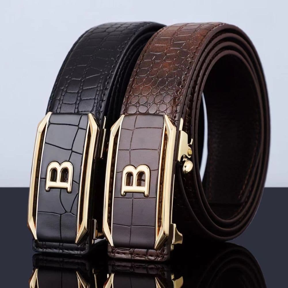 Casual Black Coffee Business Leather Belt Luxury Design Trendy Brand Automatic Buckle Waist Belt Man Crocodile Pattern Bundle