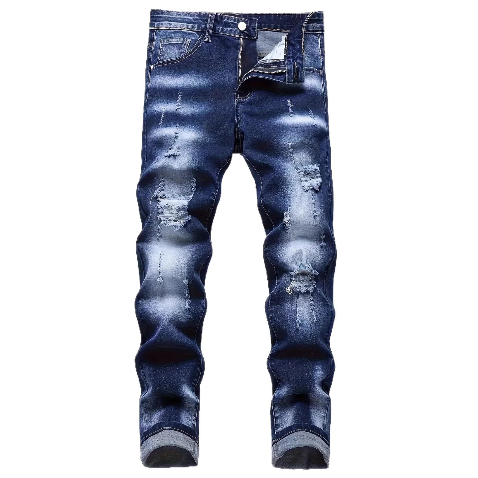Men's Stretch Slim Fit Black Ripped Jeans With Straight Leg Design For All Seasons​