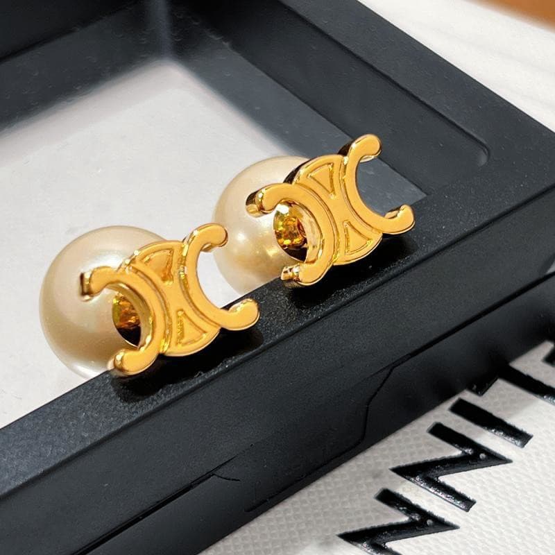 Boucles d'oreilles en perles Arc de Triomphe, design de niche rétro français, boucles d'oreilles en deux pièces, style de luxe léger