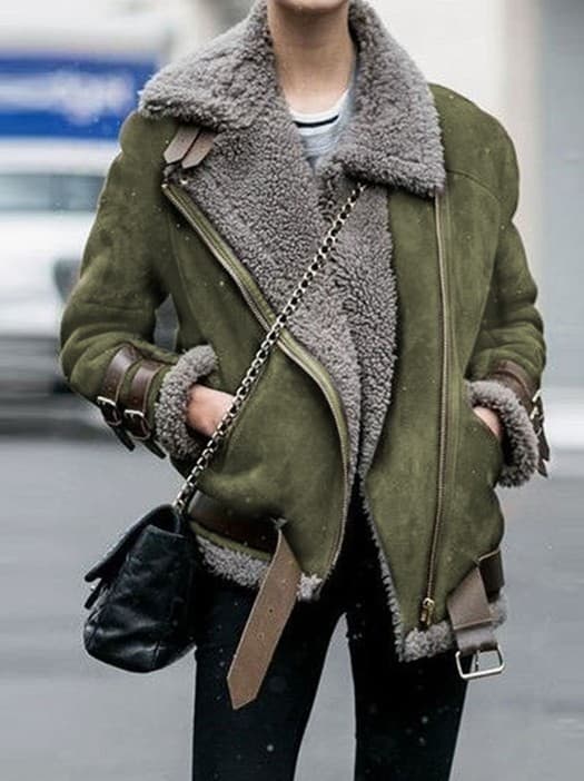Women's lapel fur cotton-padded coat